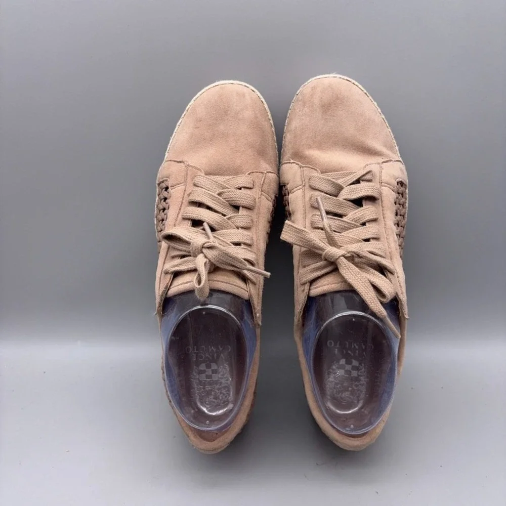 Vince Camuto Platform Sneakers Womens 7.5 Tan Woven Suede Espadrille Casual Boho